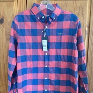 Vineyard Vines Boy’s Pink & Blue Plaid Button-Down Shirt
